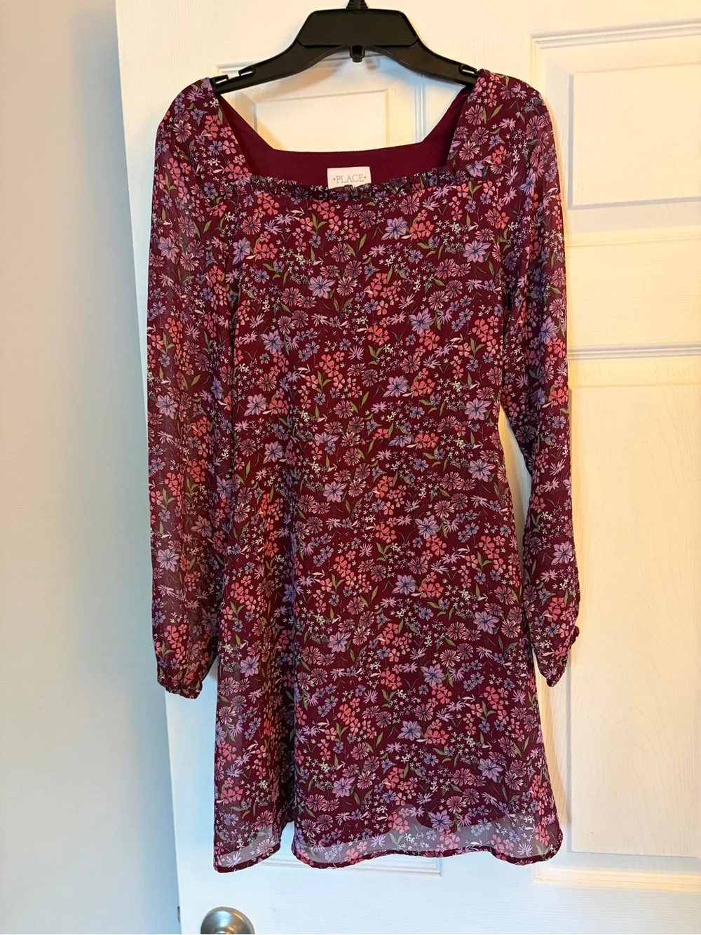 The Children's Place Maroon Floral Chiffon Tunic Dress- long sleeve - Picture 1 of 1